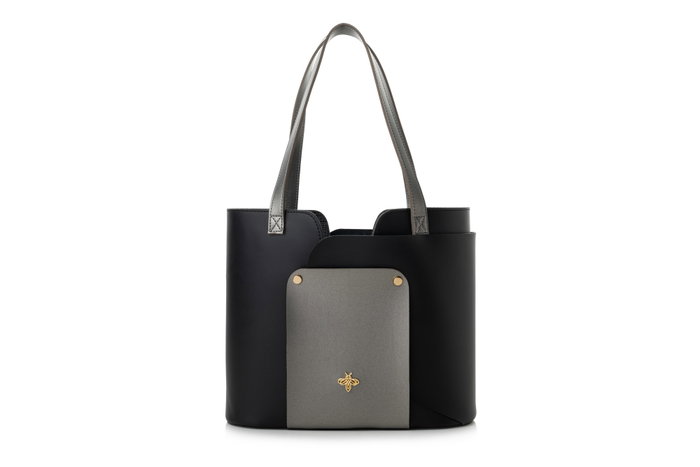Lucky Bees Bolso Tote 1292 Piel Negro y Gris 30x12x26 cm